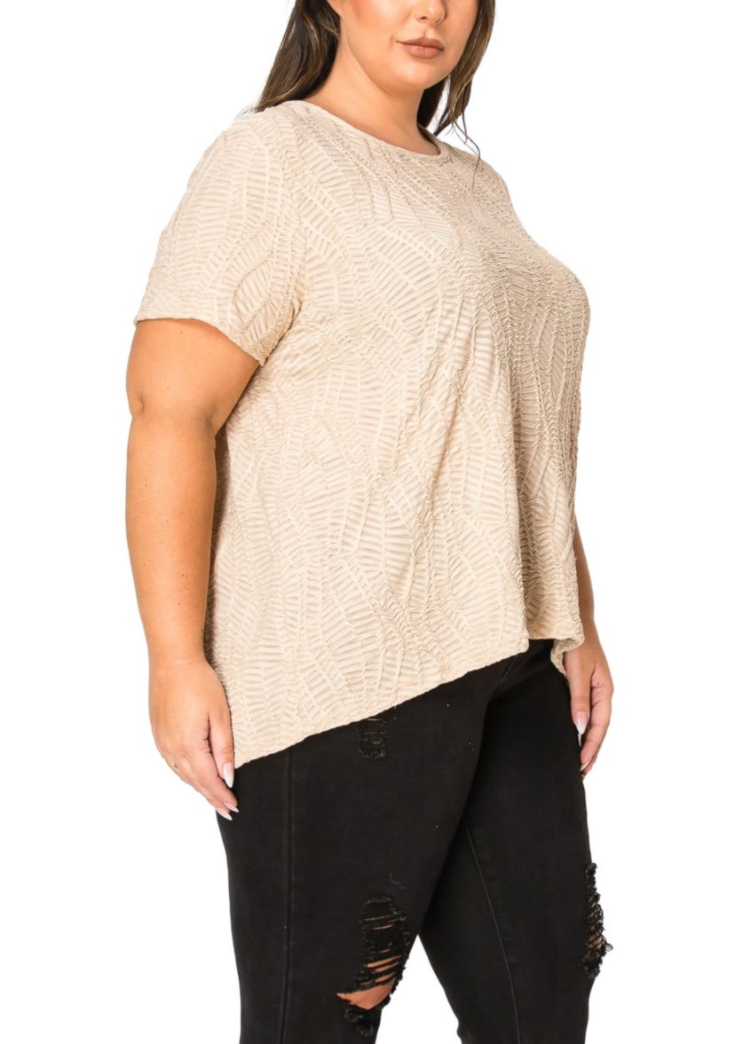 Spiral Wave Texture Short Sleeve Button Back