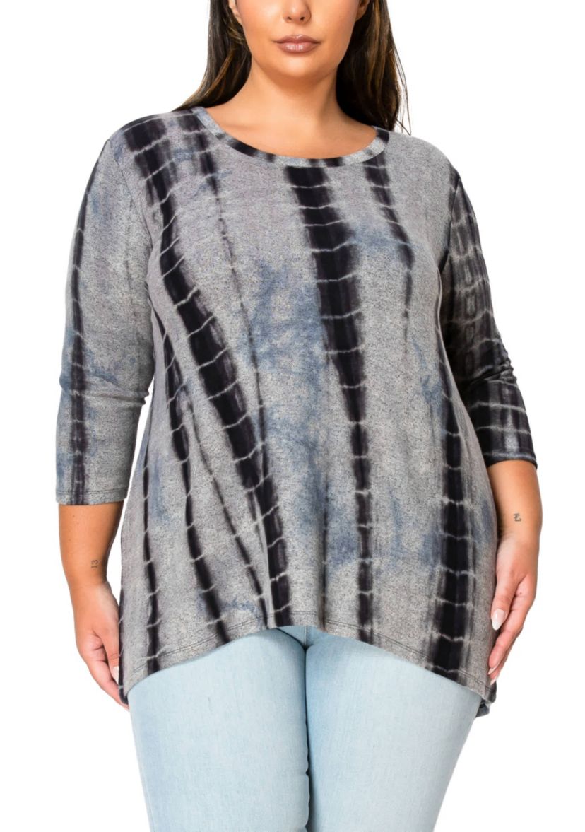 Hand Tie Dye Cozy 3Q Sleeve Button Back