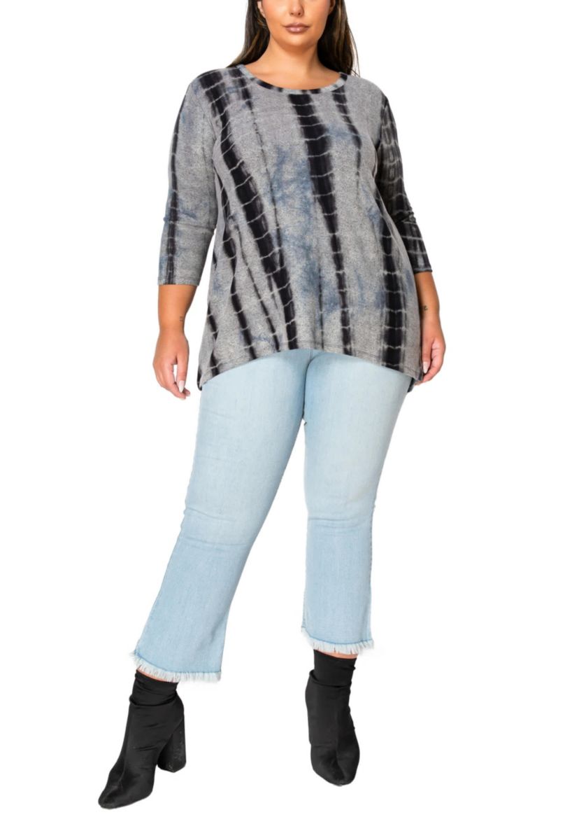 Hand Tie Dye Cozy 3Q Sleeve Button Back