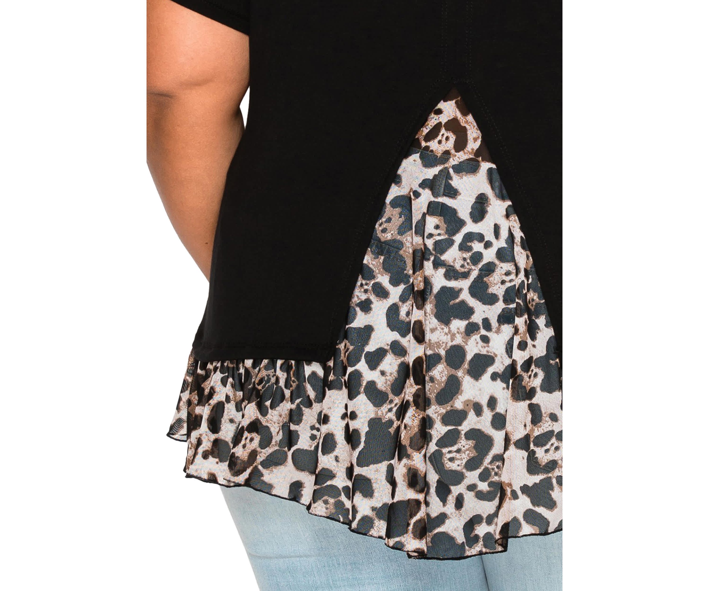 Leopard Print Mesh Pleat Back S/Slv