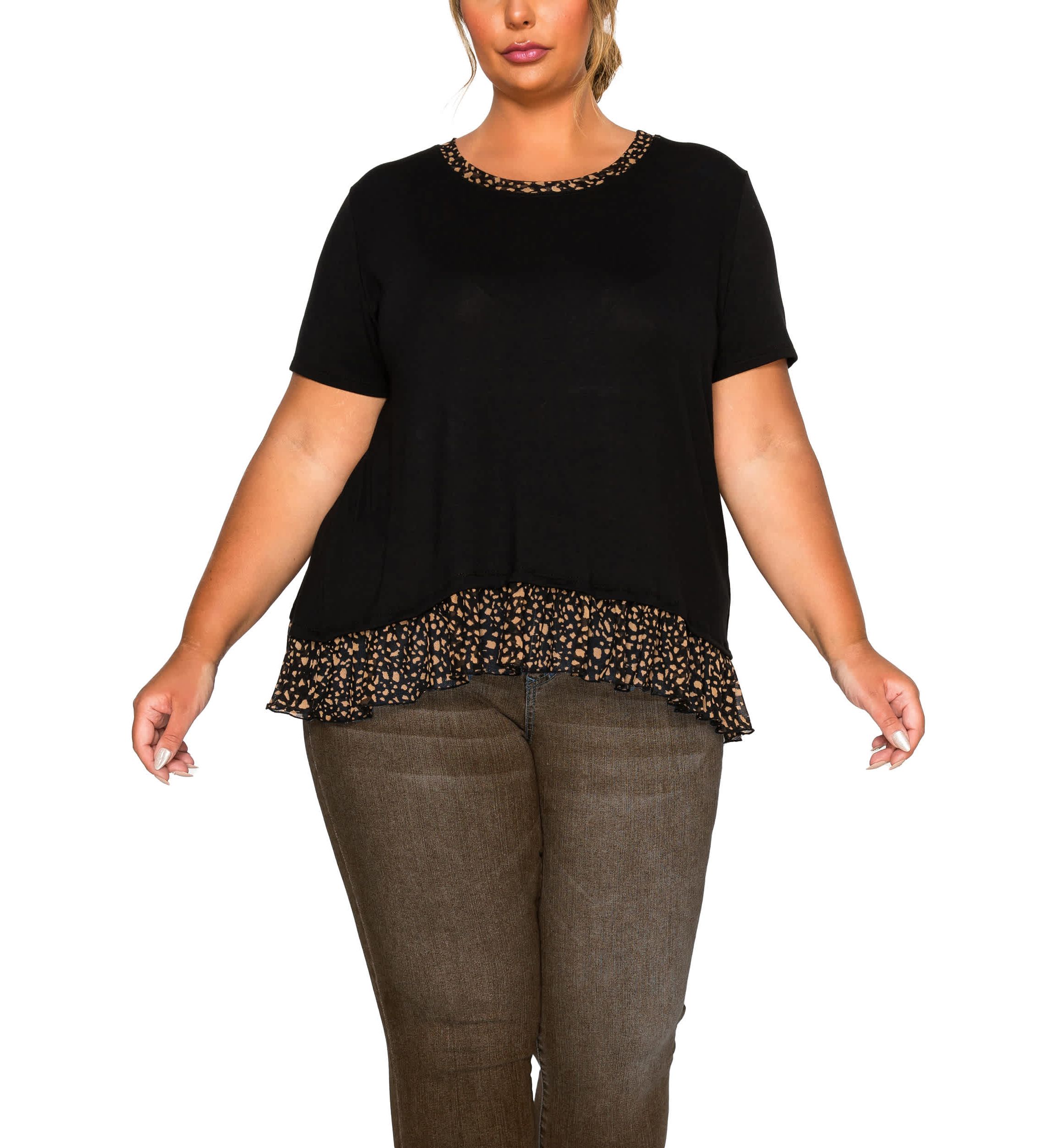 Pebble Print Mesh Pleat Back S/Slv