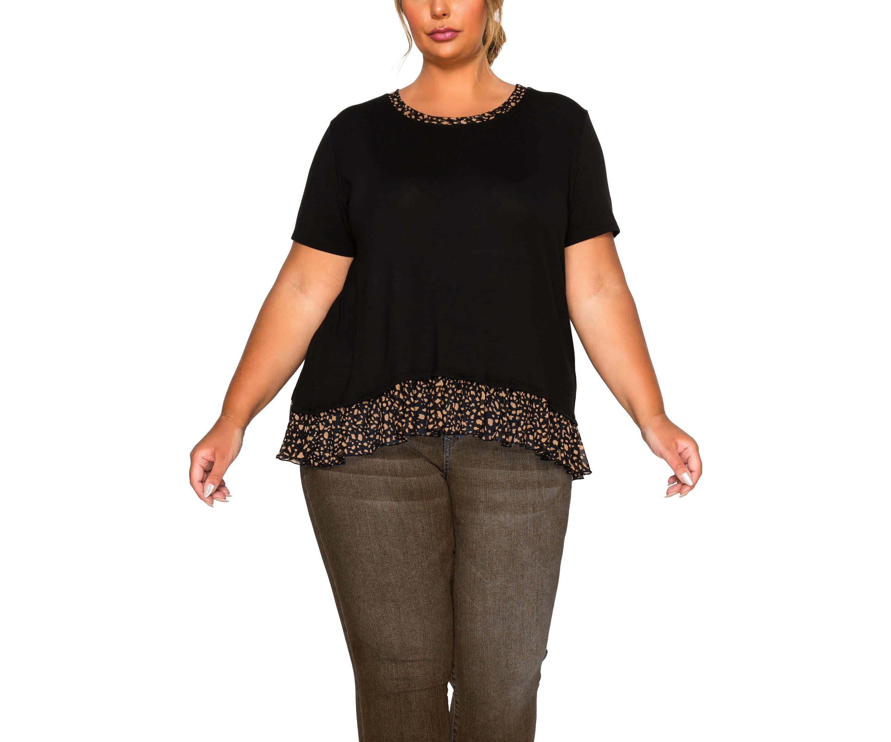 Pebble Print Mesh Pleat Back S/Slv
