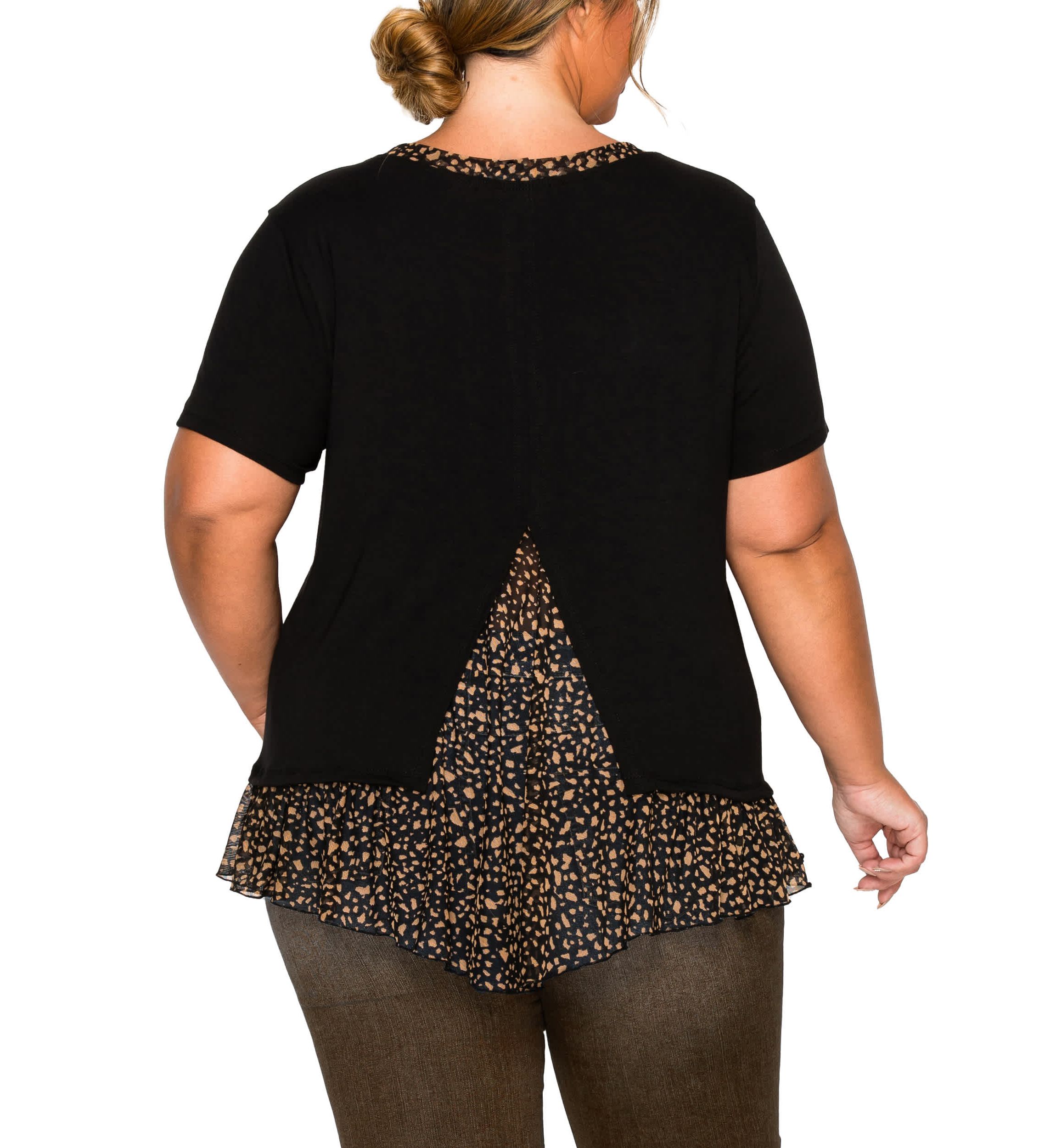 Pebble Print Mesh Pleat Back S/Slv