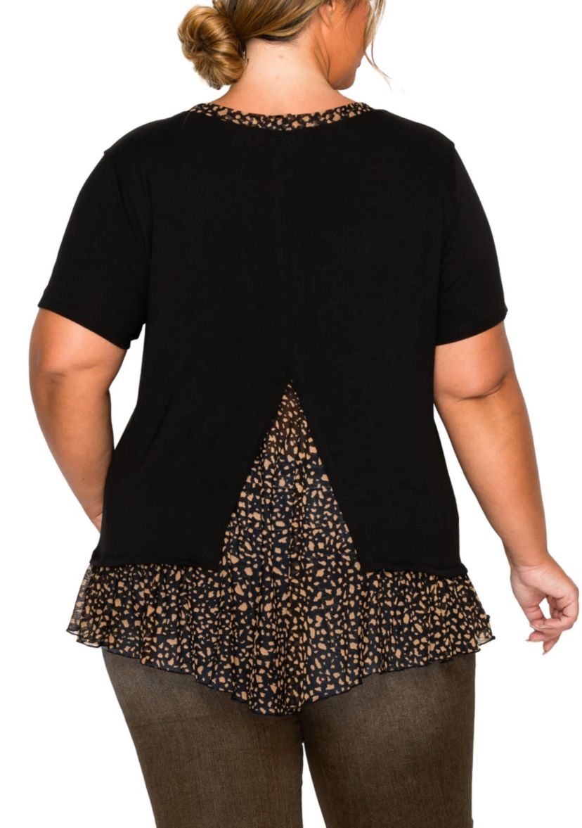 Pebble Print Mesh Pleat Back S/Slv
