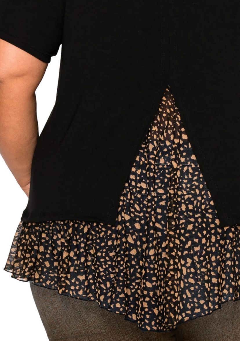 Pebble Print Mesh Pleat Back S/Slv