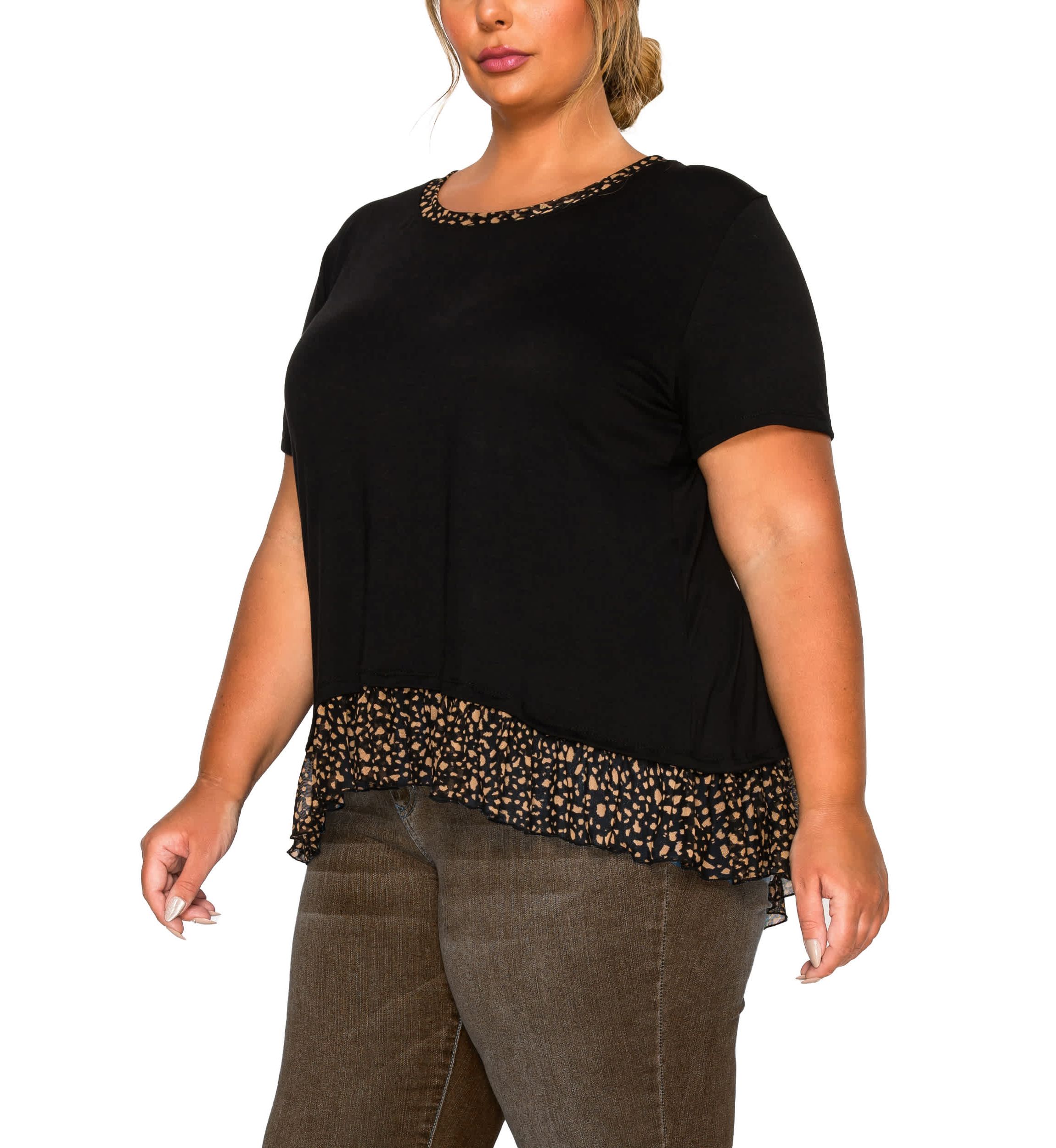 Pebble Print Mesh Pleat Back S/Slv