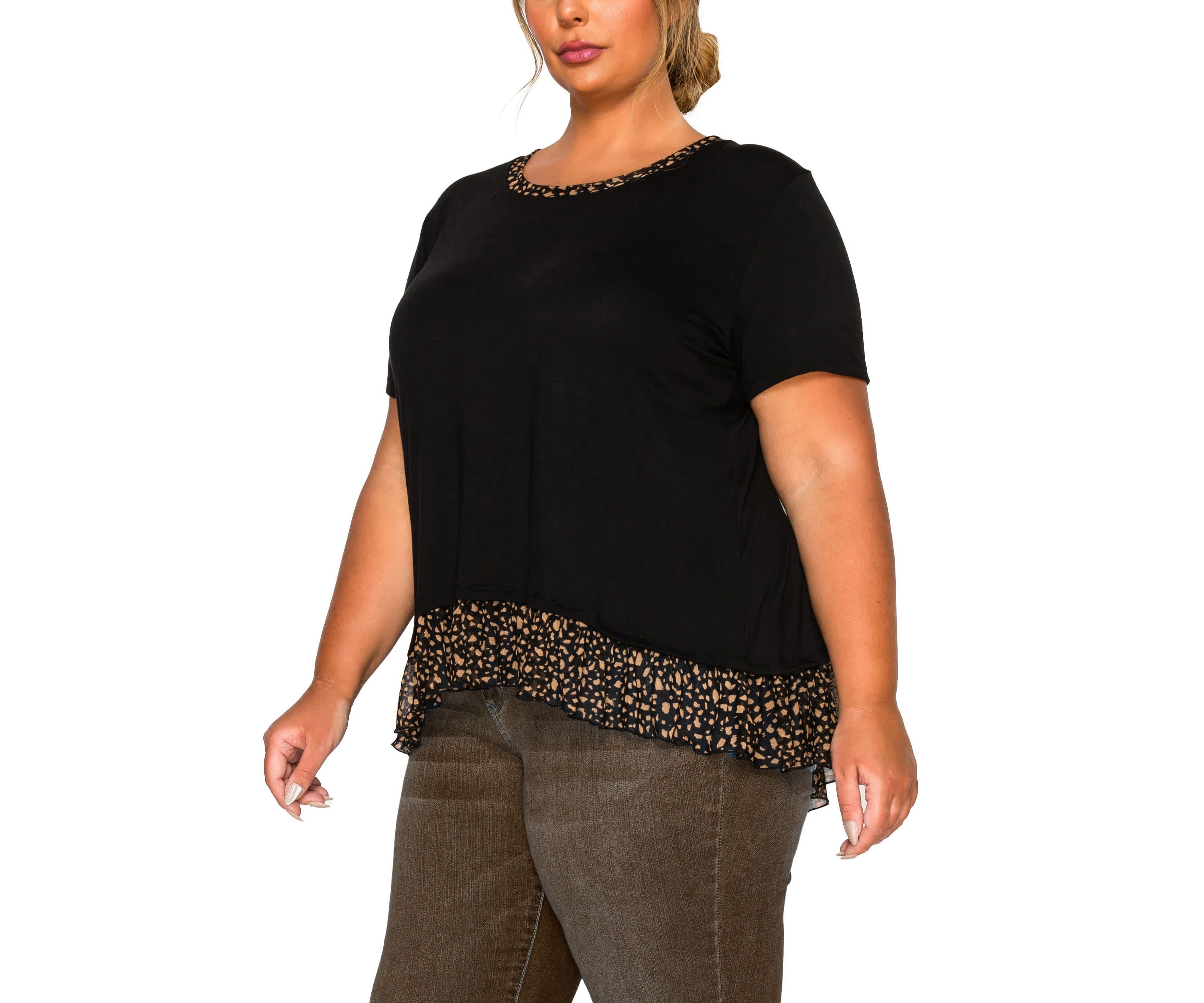 Pebble Print Mesh Pleat Back S/Slv