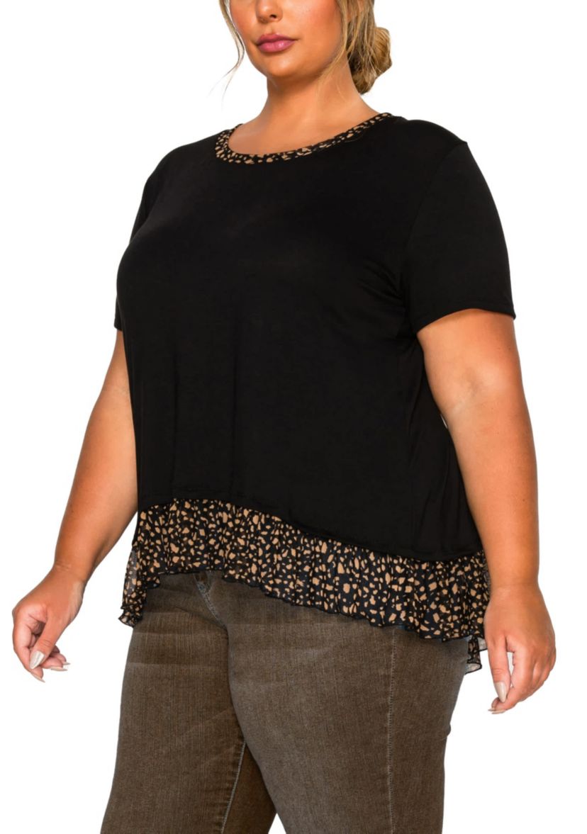 Pebble Print Mesh Pleat Back S/Slv