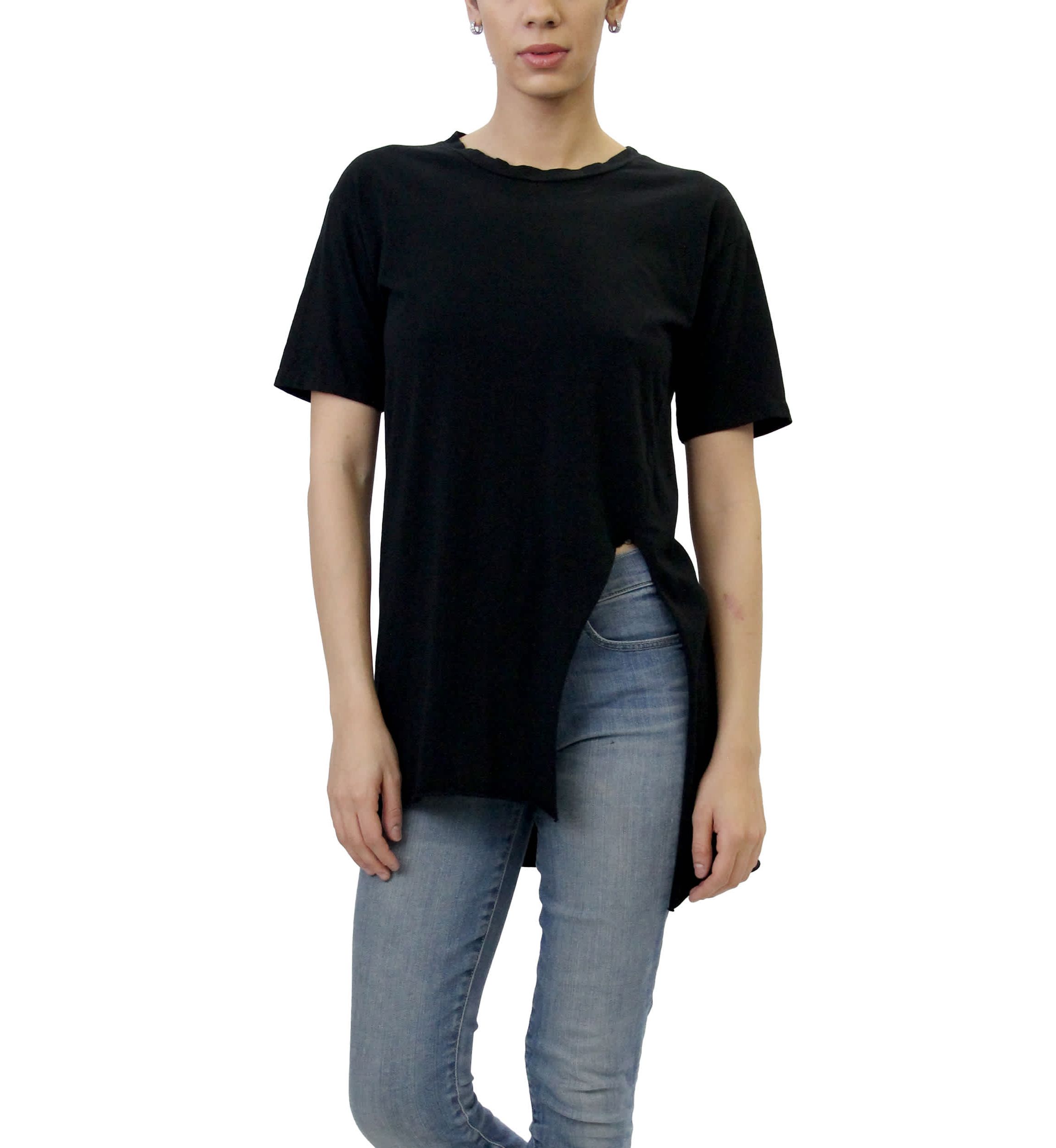 Cotton Jersey Asymmetric Slit Tunic