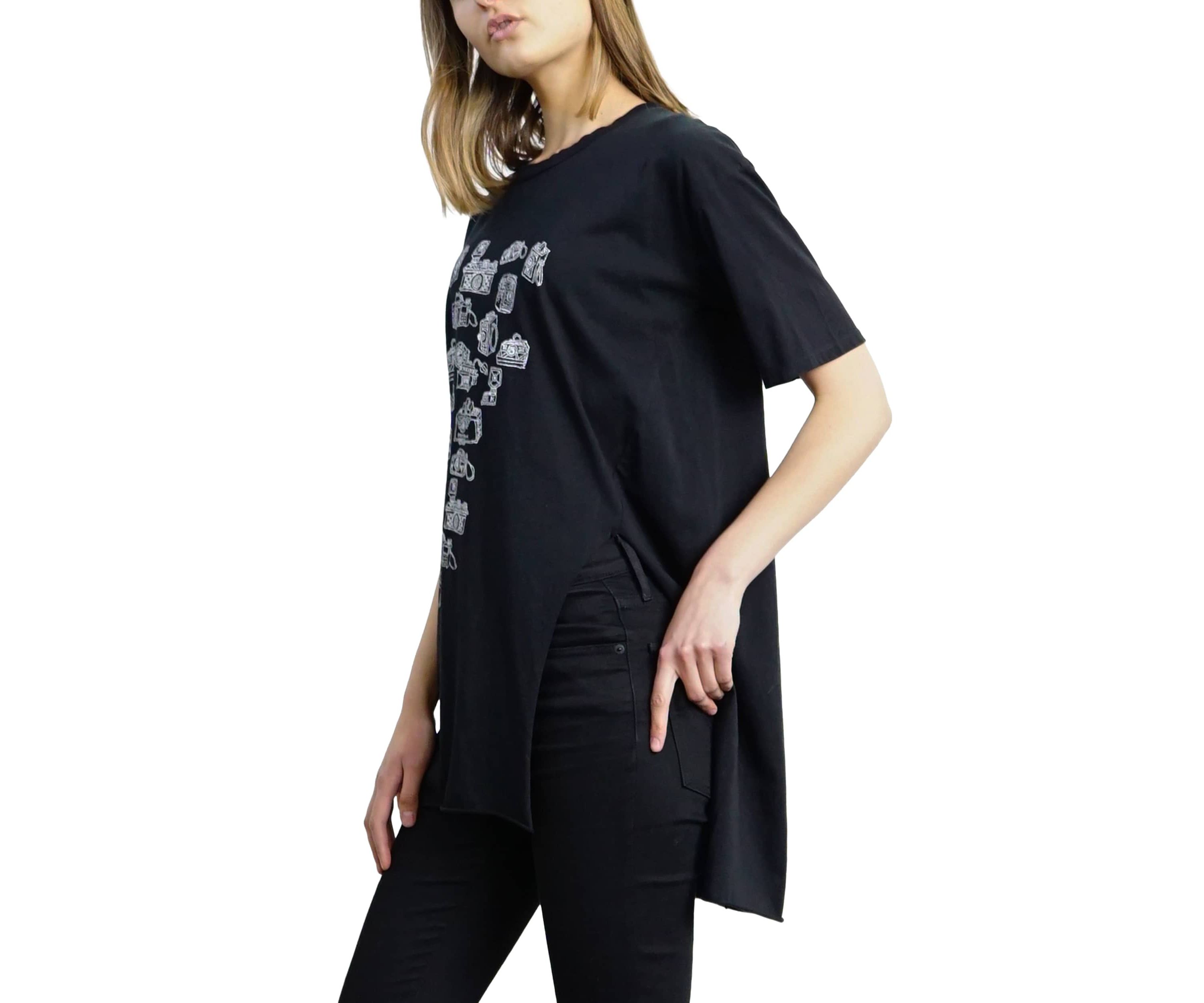 Cotton Jersey Asymmetric Slit Tunic Print