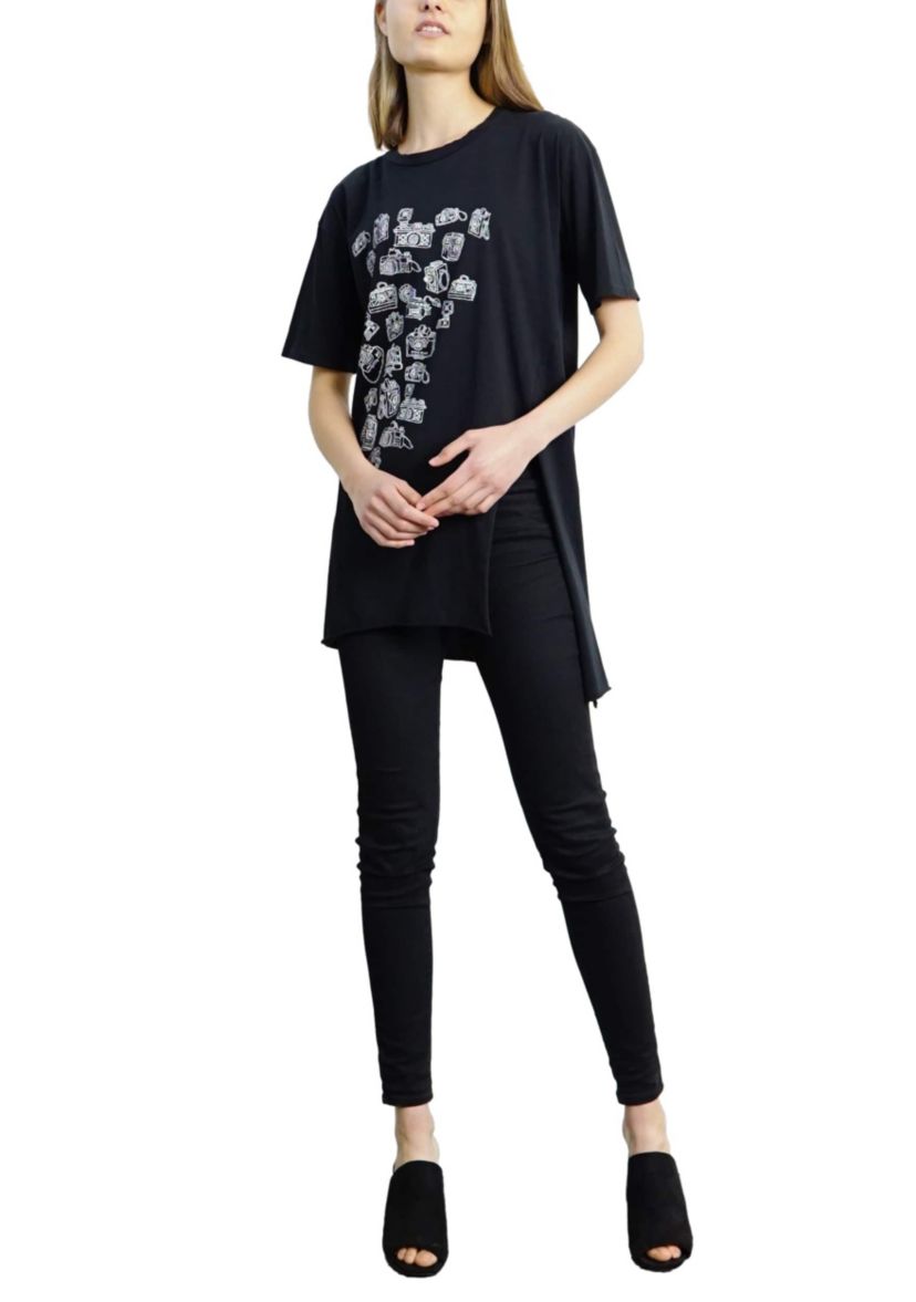 Cotton Jersey Asymmetric Slit Tunic Print