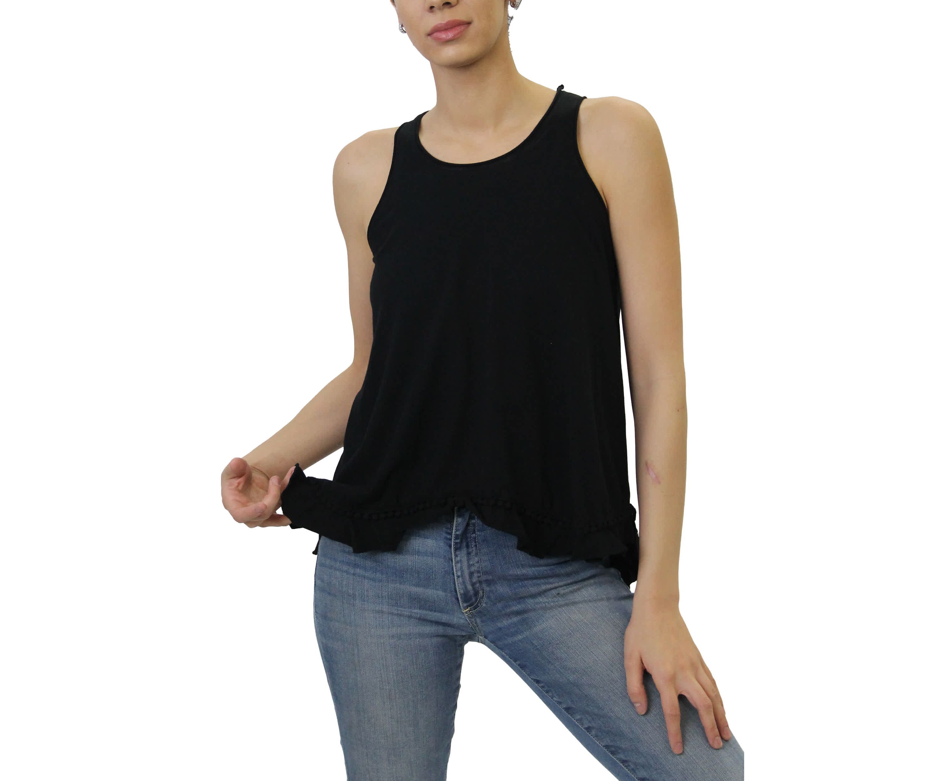 Cotton Jersey Pom Pom Ruffle Tank