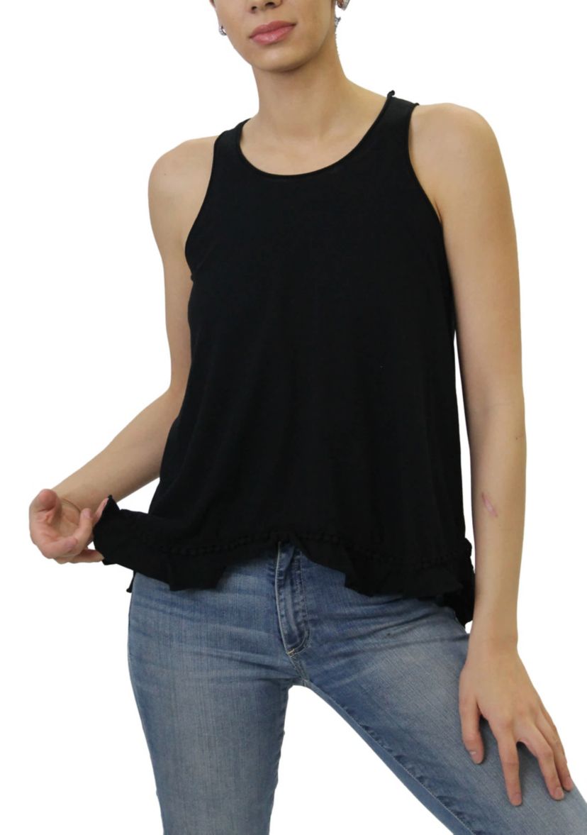 Cotton Jersey Pom Pom Ruffle Tank