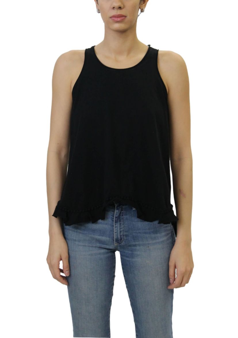 Cotton Jersey Pom Pom Ruffle Tank