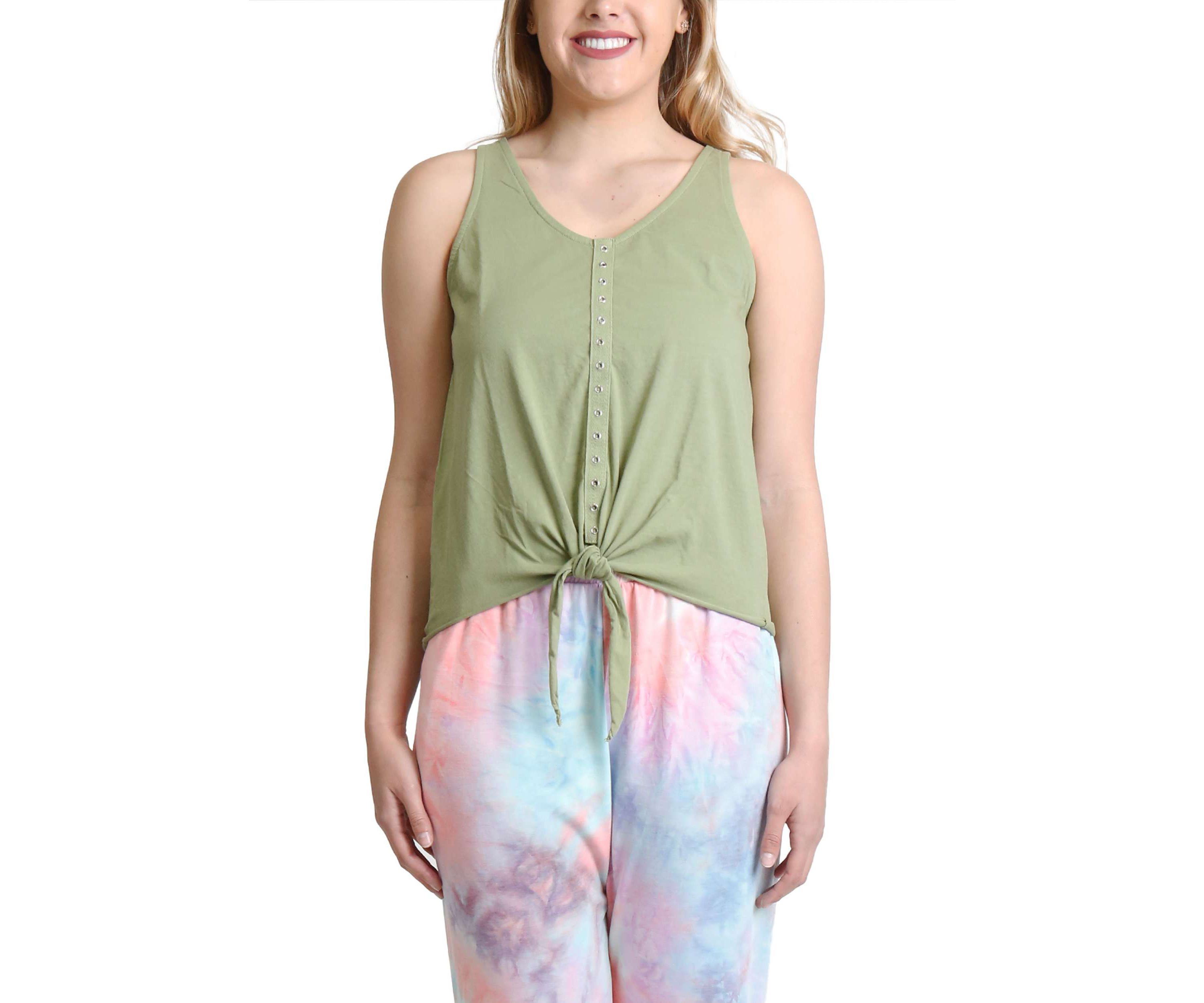 Cotton Jersey Eyelet Tie Front Tank