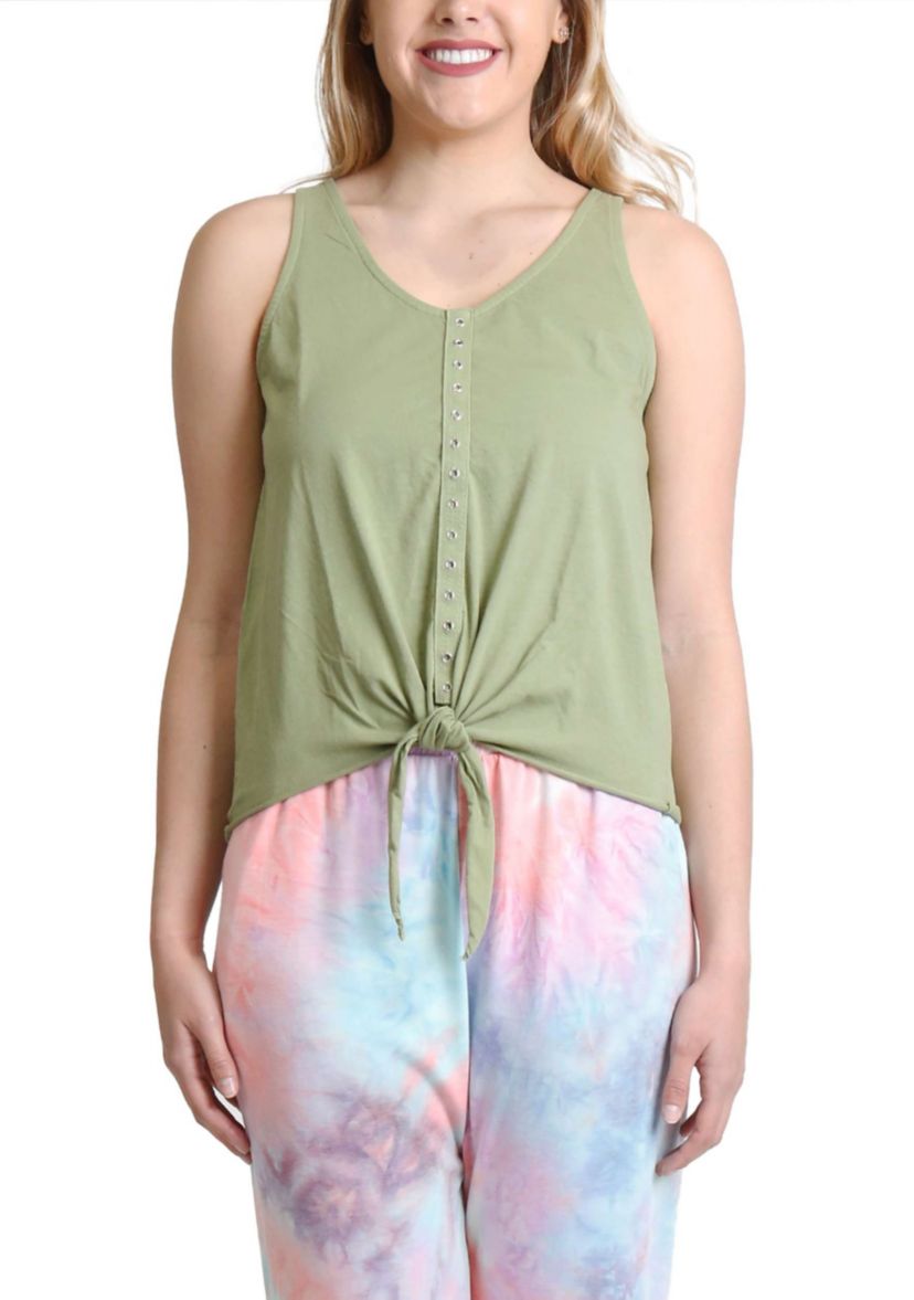 Cotton Jersey Eyelet Tie Front Tank
