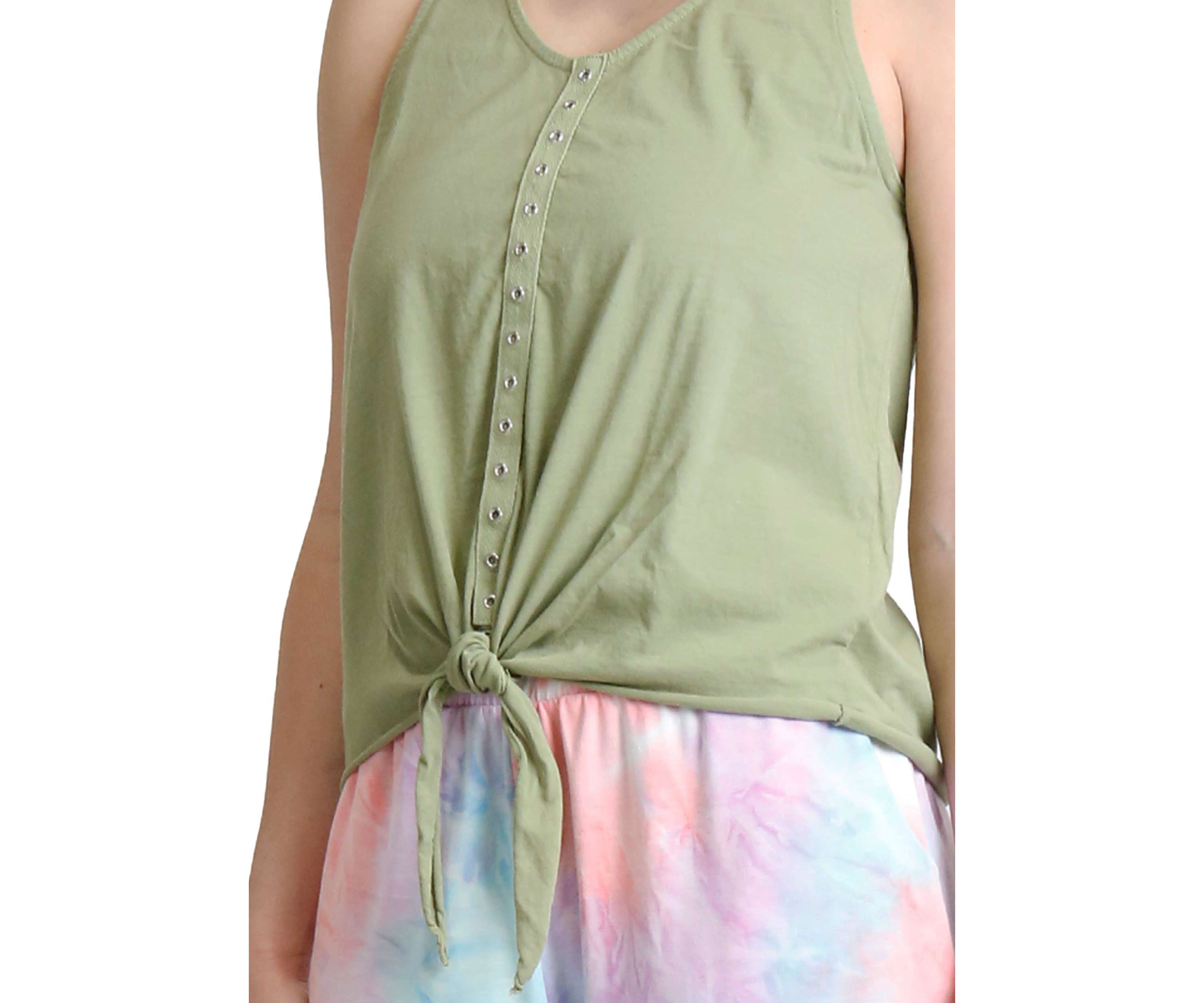 Cotton Jersey Eyelet Tie Front Tank