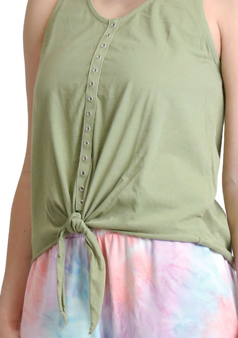 Cotton Jersey Eyelet Tie Front Tank