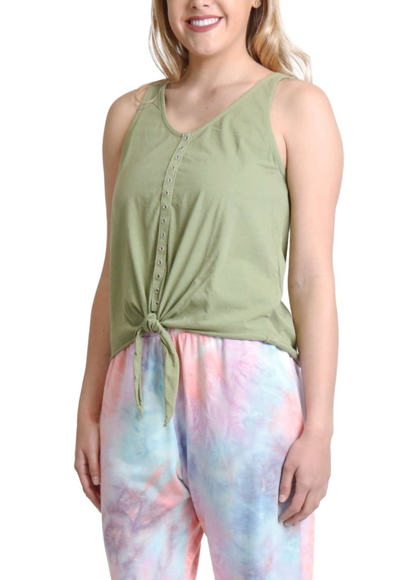 Cotton Jersey Eyelet Tie Front Tank