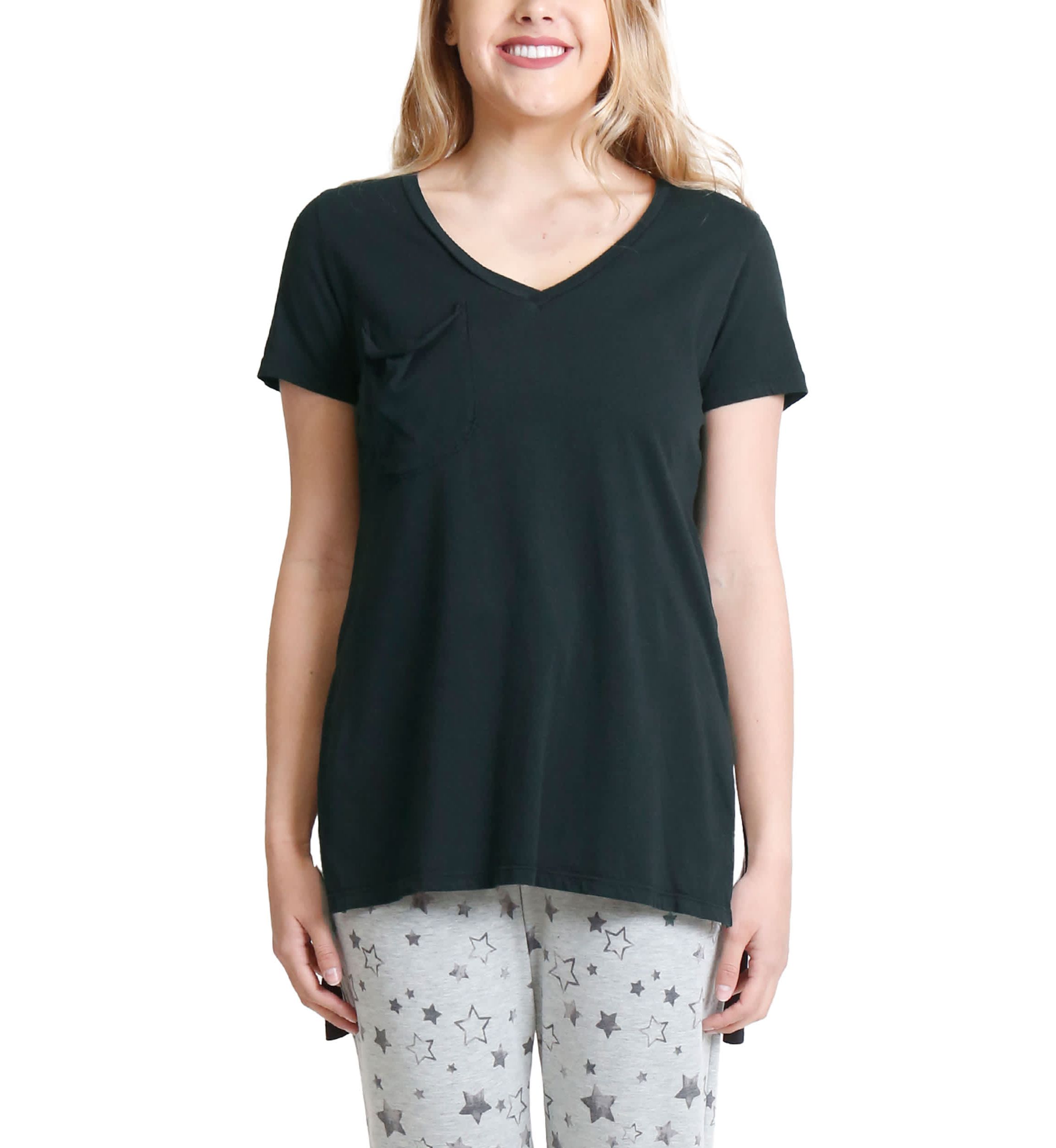 Cotton Jersey Step Hem V Neck Tee