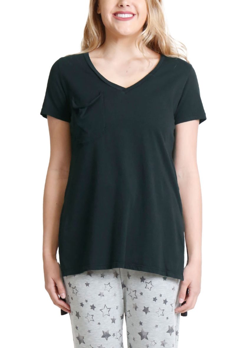 Cotton Jersey Step Hem V Neck Tee