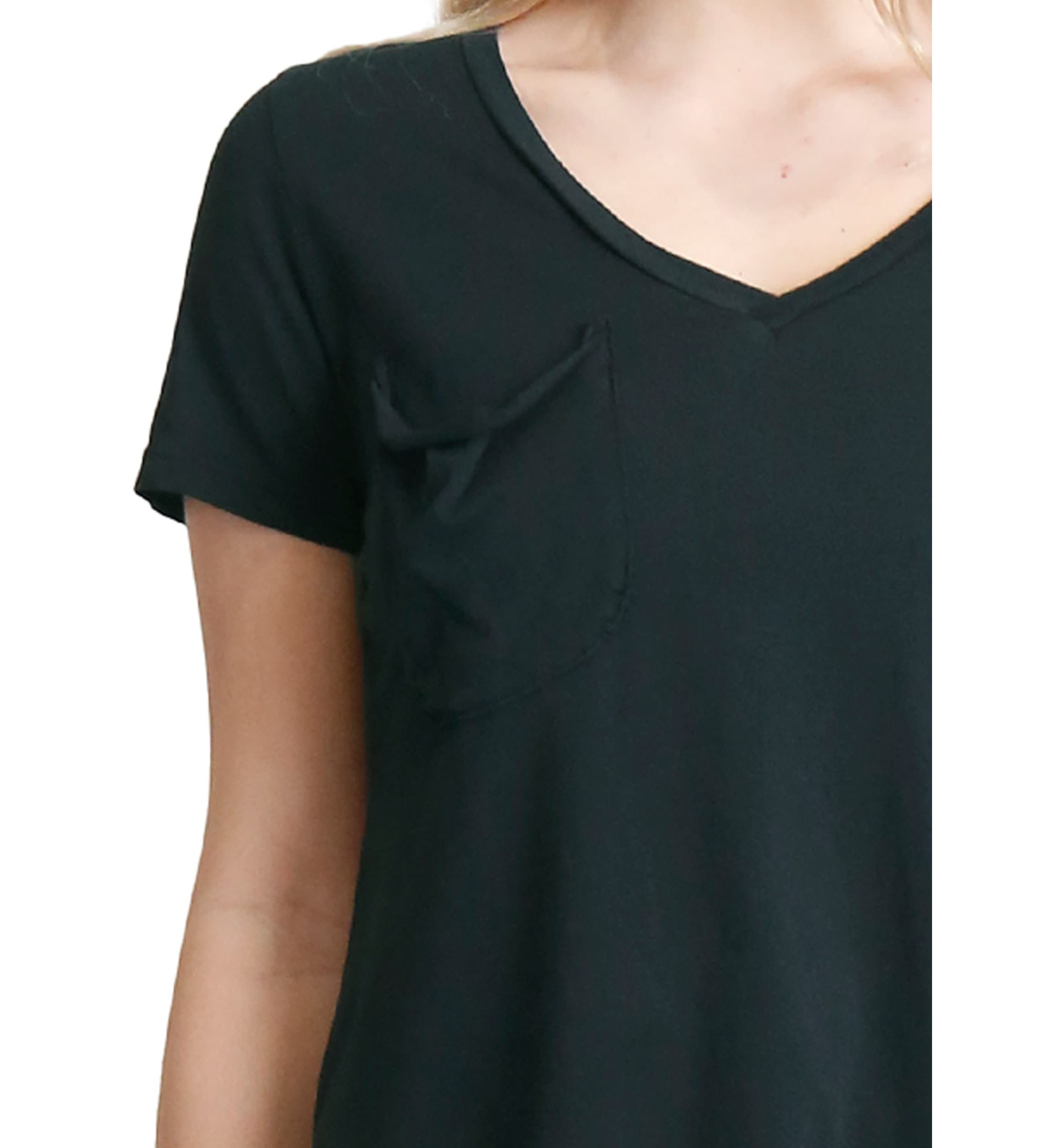 Cotton Jersey Step Hem V Neck Tee
