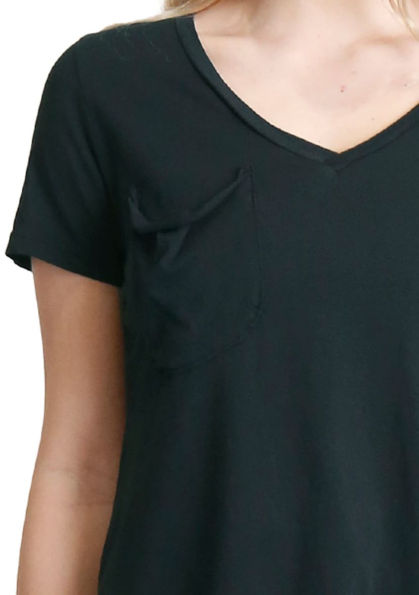 Cotton Jersey Step Hem V Neck Tee