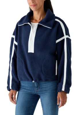 Gottex Women's Striped Sherpa 1/4 Zip Jacket, Navy Blue