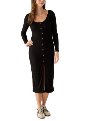 LILY STAR Women's Ribbed Long Sleeve Button Down Sweater Dress, Black, XL