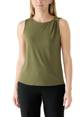 RIO & RIAN Women's Crew Neck Sleeveless Top with Hardware Detail, XL
