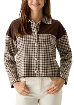 RIO & RIAN Women's Suede Top Plaid Button Front Jacket, XL