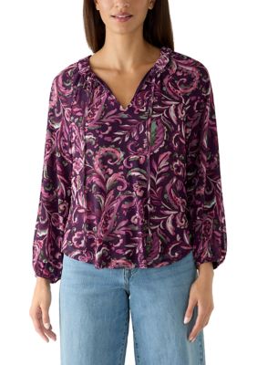 HARPER 241 Women's Floral Print Tie Blouse, XL