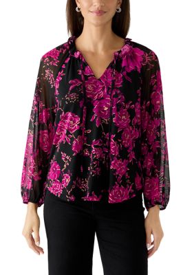 HARPER 241 Women's Floral Print Tie Blouse, XL