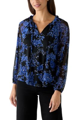 HARPER 241 Women's Floral Print Tie Blouse