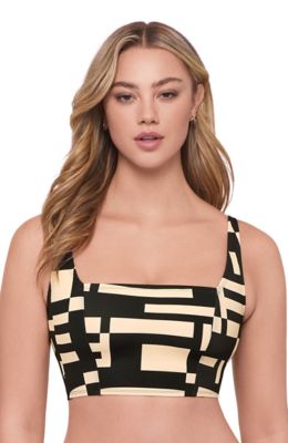 S3 Apparel Women's Supportive and Sculpting Square Neck Lace Back Midkini Swimsuit Top