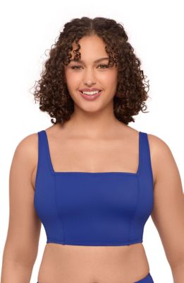 S3 Apparel Women's Supportive and Sculpting Square Neck Lace Back Midkini Swimsuit Top, Large