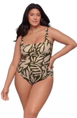 S3 Apparel Women's Smoothing and Sculpting Square-Neck Lace-Up Back One-Piece Swimsuit, XL