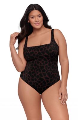 S3 Apparel Women's Smoothing and Sculpting Square-Neck Lace-Up Back One-Piece Swimsuit, Medium