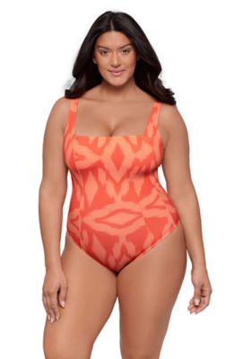 S3 Apparel Women's Smoothing and Sculpting Square-Neck Lace-Up Back One-Piece Swimsuit, XL
