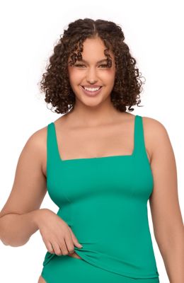S3 Apparel Women's Supportive and Sculpting Square Neck Lace Back Tankini Swimsuit Top
