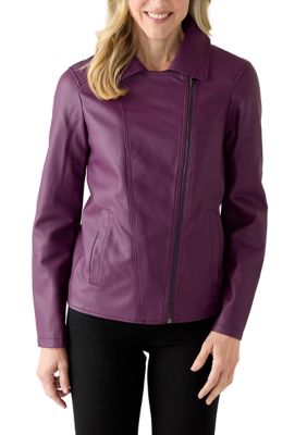 Nina Leonard Women's Faux Leather Moto Jacket, Black, XL