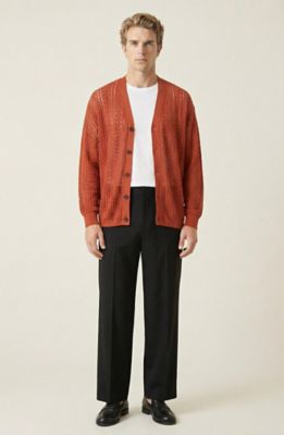 Modenaire Women's Open Knit Cardigan with Button Front and Textured Pattern, Orange, Small