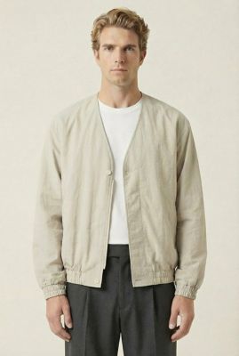Modenaire Men's Lightweight Bomber Jacket with Elastic Hem and Relaxed Fit, Beige, Medium
