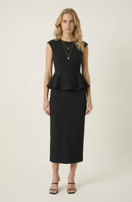 Modenaire Women's Sleeveless Peplum Top and Midi Skirt Set with Tailored Fit, Black, Small