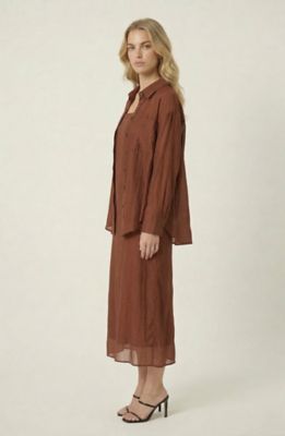 Modenaire Women's Two-Piece Midi Dress Set with Sheer Layered Shirt Overlay, Small