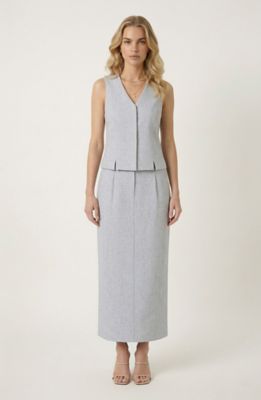 Modenaire Women's Sleeveless Top and Midi Skirt Set with Hidden Front Closure, Grey, Medium