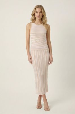 Modenaire Women's Striped Knit Tank Top and Midi Skirt Set with Ribbed Texture, Medium