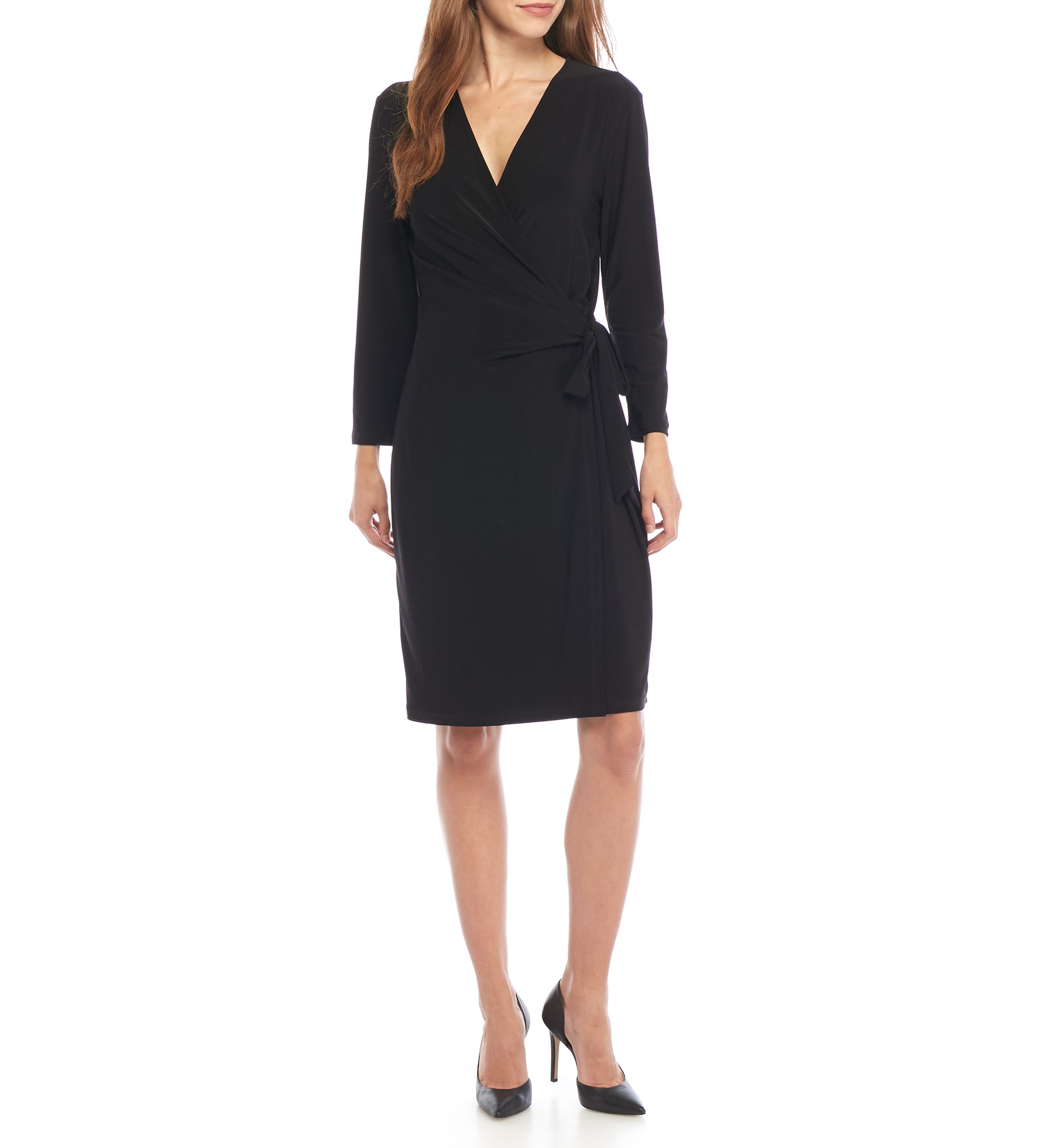 Anne Klein Faux-Wrap Dress - Black