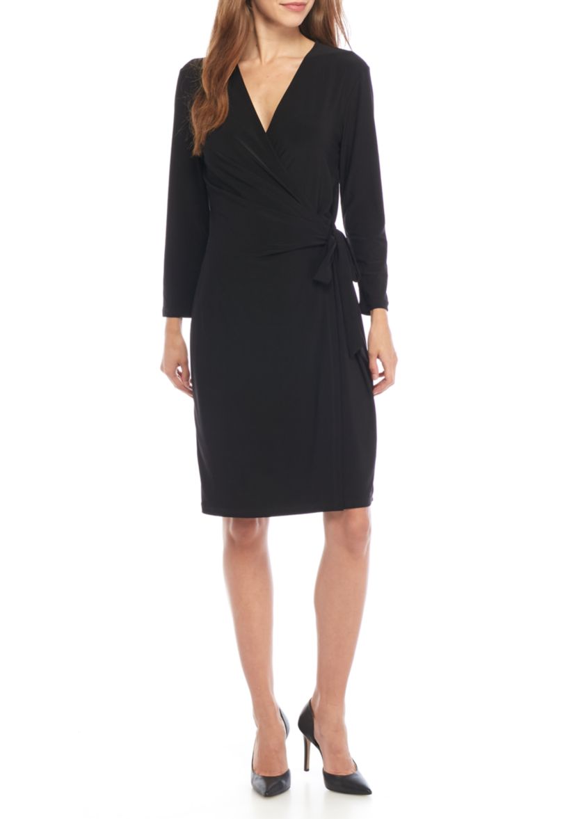 Anne Klein Faux-Wrap Dress - Black