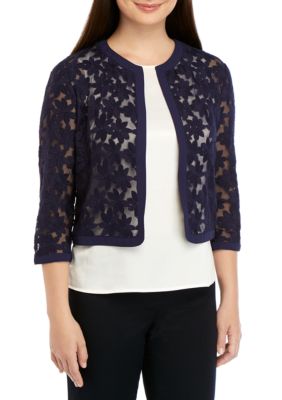 anne klein broderie cropped lace cardigan